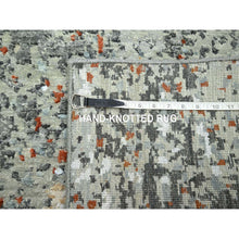 Load image into Gallery viewer, 2&#39;7&quot;x12&#39;1&quot; Misty Gray With Rust, Abstract With Galaxy Design, Persian Knot, Densely Woven, 100% Wool, Hand Knotted, Runner, Oriental Rug FWR499020