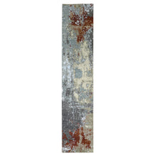 Load image into Gallery viewer, 2&#39;6&quot;x12&#39; Spanish Gray with Rust, Hand Knotted, Abstract with Galaxy Design, Persian Knot, Pure Wool, Densely Woven, Runner, Oriental Rug FWR499026