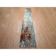 Load image into Gallery viewer, 2&#39;6&quot;x12&#39; Spanish Gray with Rust, Hand Knotted, Abstract with Galaxy Design, Persian Knot, Pure Wool, Densely Woven, Runner, Oriental Rug FWR499026