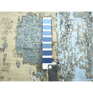 2'6"x12' Spanish Gray with Rust, Hand Knotted, Abstract with Galaxy Design, Persian Knot, Pure Wool, Densely Woven, Runner, Oriental Rug FWR499026