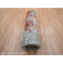 Load image into Gallery viewer, 2&#39;6&quot;x12&#39; Spanish Gray with Rust, Hand Knotted, Abstract with Galaxy Design, Persian Knot, Pure Wool, Densely Woven, Runner, Oriental Rug FWR499026