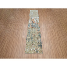 Load image into Gallery viewer, 2&#39;5&quot;x10&#39; Marengo Gray With Beige, Densely Woven, Abstract With Galaxy Design, Persian Knot, 100% Wool, Hand Knotted, Runner, Oriental Rug FWR499050