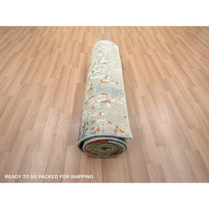 2'5"x10' Marengo Gray with Beige, Densely Woven, Abstract with Galaxy Design, Persian Knot, 100% Wool, Hand Knotted, Runner, Oriental Rug FWR499050