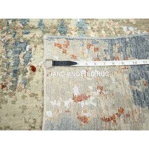 2'5"x10' Marengo Gray with Beige, Densely Woven, Abstract with Galaxy Design, Persian Knot, 100% Wool, Hand Knotted, Runner, Oriental Rug FWR499050