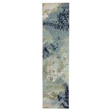 Load image into Gallery viewer, 2&#39;6&quot;x10&#39; Misty Gray with Beige, Pure Wool, Abstract with Galaxy Design, Persian Knot, Hand Knotted, Densely Woven, Runner, Oriental Rug FWR499056