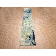 Load image into Gallery viewer, 2&#39;6&quot;x10&#39; Misty Gray With Beige, Pure Wool, Abstract With Galaxy Design, Persian Knot, Hand Knotted, Densely Woven, Runner, Oriental Rug FWR499056