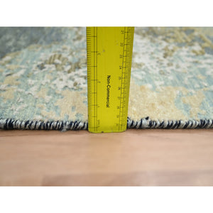2'6"x10' Misty Gray with Beige, Pure Wool, Abstract with Galaxy Design, Persian Knot, Hand Knotted, Densely Woven, Runner, Oriental Rug FWR499056