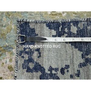 2'6"x10' Misty Gray with Beige, Pure Wool, Abstract with Galaxy Design, Persian Knot, Hand Knotted, Densely Woven, Runner, Oriental Rug FWR499056