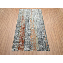 Load image into Gallery viewer, 4&#39;1&quot;x6&#39;3&quot; Charcoal Gray With Rust, Densely Woven, Hand Knotted, Abstract With Galaxy Design, Persian Knot, Pure Wool, Oriental Rug FWR499074