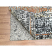 Load image into Gallery viewer, 4&#39;1&quot;x6&#39;3&quot; Charcoal Gray With Rust, Densely Woven, Hand Knotted, Abstract With Galaxy Design, Persian Knot, Pure Wool, Oriental Rug FWR499074