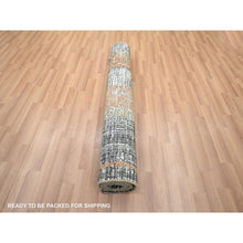 Load image into Gallery viewer, 4&#39;1&quot;x6&#39;3&quot; Charcoal Gray With Rust, Densely Woven, Hand Knotted, Abstract With Galaxy Design, Persian Knot, Pure Wool, Oriental Rug FWR499074