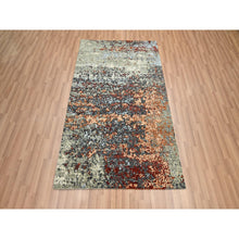 Load image into Gallery viewer, 4&#39;x6&#39;2&quot; Charcoal Gray With Orange, Persian Knot, Abstract With Galaxy Design, Pure Wool, Hand Knotted, Densely Woven, Oriental Rug FWR499098