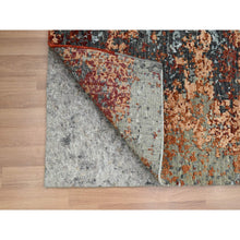 Load image into Gallery viewer, 4&#39;x6&#39;2&quot; Charcoal Gray With Orange, Persian Knot, Abstract With Galaxy Design, Pure Wool, Hand Knotted, Densely Woven, Oriental Rug FWR499098