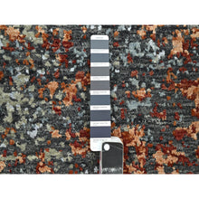 Load image into Gallery viewer, 4&#39;x6&#39;2&quot; Charcoal Gray With Orange, Persian Knot, Abstract With Galaxy Design, Pure Wool, Hand Knotted, Densely Woven, Oriental Rug FWR499098