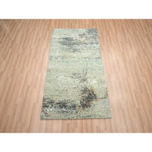 Load image into Gallery viewer, 3&#39;x5&#39; Laurel Green, Abstract With Galaxy Design, Persian Knot, Pure Wool, Hand Knotted, Densely Woven, Oriental Rug FWR499116