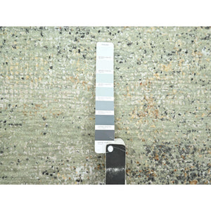 3'x5' Laurel Green, Abstract With Galaxy Design, Persian Knot, Pure Wool, Hand Knotted, Densely Woven, Oriental Rug FWR499116
