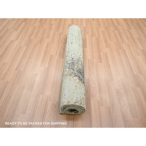 3'x5' Laurel Green, Abstract With Galaxy Design, Persian Knot, Pure Wool, Hand Knotted, Densely Woven, Oriental Rug FWR499116