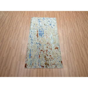 3'x5'1" Bayern Blue With Beige, Abstract With Galaxy Design, Persian Knot, Pure Wool, Hand Knotted, Densely Woven, Oriental Rug FWR499128