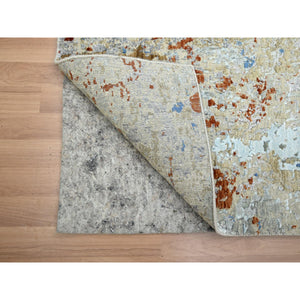 3'x5'1" Bayern Blue With Beige, Abstract With Galaxy Design, Persian Knot, Pure Wool, Hand Knotted, Densely Woven, Oriental Rug FWR499128