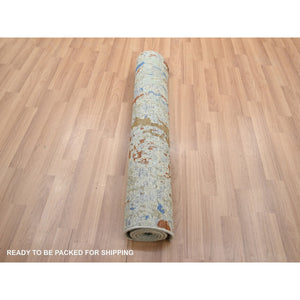 3'x5'1" Bayern Blue With Beige, Abstract With Galaxy Design, Persian Knot, Pure Wool, Hand Knotted, Densely Woven, Oriental Rug FWR499128