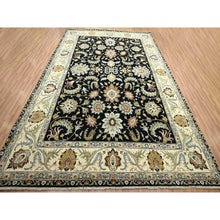 Load image into Gallery viewer, 9&#39;x12&#39;5&quot; Caviar Black, Hand Knotted, Colorful Floral Motifs, Agra with Ziegler Design, Pure Wool, Vegetable Dyes, Oriental Rug FWR499182