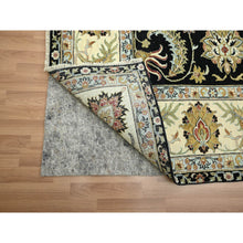 Load image into Gallery viewer, 9&#39;x12&#39;5&quot; Caviar Black, Hand Knotted, Colorful Floral Motifs, Agra with Ziegler Design, Pure Wool, Vegetable Dyes, Oriental Rug FWR499182
