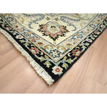 Load image into Gallery viewer, 9&#39;x12&#39;5&quot; Caviar Black, Hand Knotted, Colorful Floral Motifs, Agra with Ziegler Design, Pure Wool, Vegetable Dyes, Oriental Rug FWR499182