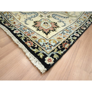 9'x12'5" Caviar Black, Hand Knotted, Colorful Floral Motifs, Agra with Ziegler Design, Pure Wool, Vegetable Dyes, Oriental Rug FWR499182