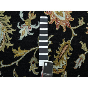 9'x12'5" Caviar Black, Hand Knotted, Colorful Floral Motifs, Agra with Ziegler Design, Pure Wool, Vegetable Dyes, Oriental Rug FWR499182