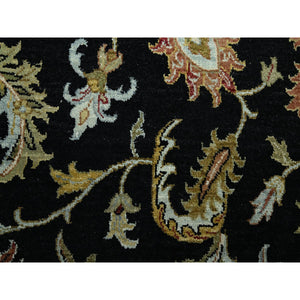 9'x12'5" Caviar Black, Hand Knotted, Colorful Floral Motifs, Agra with Ziegler Design, Pure Wool, Vegetable Dyes, Oriental Rug FWR499182