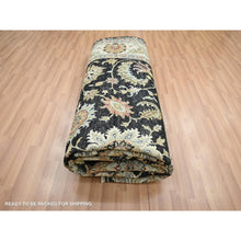 Load image into Gallery viewer, 9&#39;x12&#39;5&quot; Caviar Black, Hand Knotted, Colorful Floral Motifs, Agra with Ziegler Design, Pure Wool, Vegetable Dyes, Oriental Rug FWR499182
