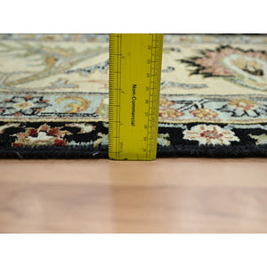 9'x12'5" Caviar Black, Hand Knotted, Colorful Floral Motifs, Agra with Ziegler Design, Pure Wool, Vegetable Dyes, Oriental Rug FWR499182