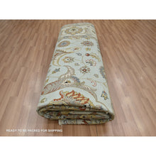 Load image into Gallery viewer, 9&#39;x12&#39; Powder Blue, Pure Wool, Agra With Ziegler Design, Floral Motifs, Hand Knotted, Vegetable Dyes, Oriental Rug FWR499194