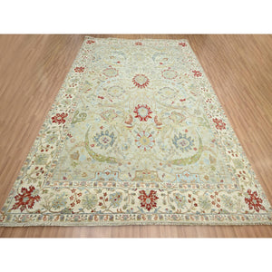 9'1"x12'3" Pelican Gray, Sickle Leaf Design, Vegetable Dyes, Hand Knotted, Pure Wool, Oriental Rug FWR499200