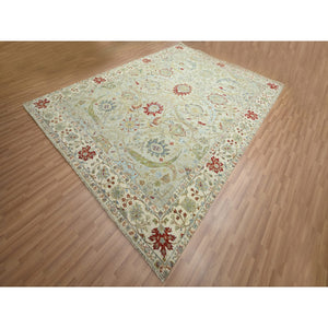 9'1"x12'3" Pelican Gray, Sickle Leaf Design, Vegetable Dyes, Hand Knotted, Pure Wool, Oriental Rug FWR499200