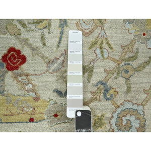 9'1"x12'3" Pelican Gray, Sickle Leaf Design, Vegetable Dyes, Hand Knotted, Pure Wool, Oriental Rug FWR499200