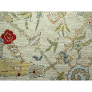 9'1"x12'3" Pelican Gray, Sickle Leaf Design, Vegetable Dyes, Hand Knotted, Pure Wool, Oriental Rug FWR499200