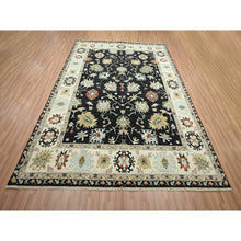 Load image into Gallery viewer, 8&#39;x10&#39;1&quot; Raven Black, Agra With Ziegler Design, Colorful Leaf Pattern, Hand Knotted, 100% Wool, Natural Dyes, Oriental Rug FWR499206