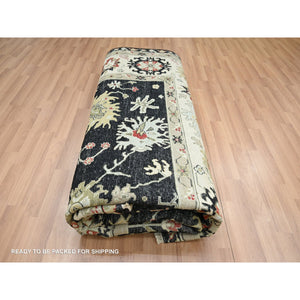 8'x10'1" Raven Black, Agra with Ziegler Design, Colorful Leaf Pattern, Hand Knotted, 100% Wool, Natural Dyes, Oriental Rug FWR499206