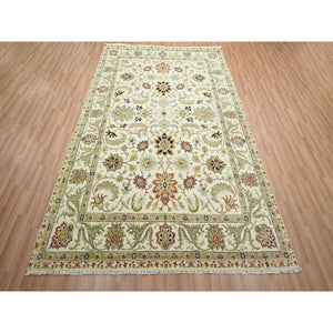 6'1"x9'3" Chiffon White, Agra With Ziegler Design, Floral Motifs, Pure Wool, Hand Knotted, Vegetable Dyes, Oriental Rug FWR499230