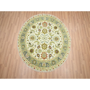 4'2"x4'2" Chiffon White, Agra with Ziegler Design, Pure Wool, Hand Knotted, Natural Dyes, Round, Oriental Rug FWR499266