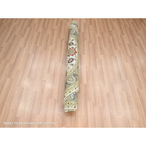 4'2"x4'2" Chiffon White, Agra with Ziegler Design, Pure Wool, Hand Knotted, Natural Dyes, Round, Oriental Rug FWR499266