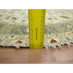 4'2"x4'2" Chiffon White, Agra with Ziegler Design, Pure Wool, Hand Knotted, Natural Dyes, Round, Oriental Rug FWR499266