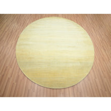 Load image into Gallery viewer, 7&#39;10&quot;x7&#39;10&quot; Golden Yellow, Modern Grass Design, Hand Knotted, Wool And Silk, Lush And Plush, Tone On Tone, Denser Weave, Round, Oriental Rug FWR499272