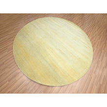 Load image into Gallery viewer, 7&#39;10&quot;x7&#39;10&quot; Golden Yellow, Modern Grass Design, Hand Knotted, Wool And Silk, Lush And Plush, Tone On Tone, Denser Weave, Round, Oriental Rug FWR499272