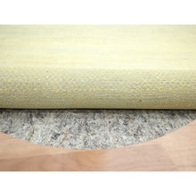 Load image into Gallery viewer, 7&#39;10&quot;x7&#39;10&quot; Golden Yellow, Modern Grass Design, Hand Knotted, Wool And Silk, Lush And Plush, Tone On Tone, Denser Weave, Round, Oriental Rug FWR499272