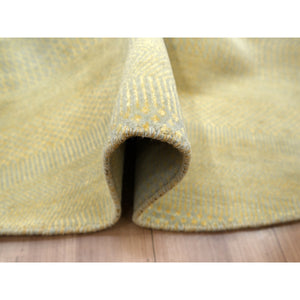 7'10"x7'10" Golden Yellow, Modern Grass Design, Hand Knotted, Wool and Silk, Lush and Plush, Tone on Tone, Denser Weave, Round, Oriental Rug FWR499272