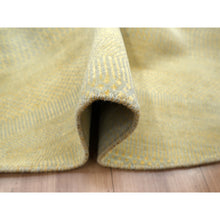 Load image into Gallery viewer, 7&#39;10&quot;x7&#39;10&quot; Golden Yellow, Modern Grass Design, Hand Knotted, Wool And Silk, Lush And Plush, Tone On Tone, Denser Weave, Round, Oriental Rug FWR499272