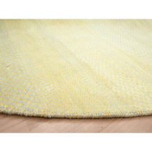 Load image into Gallery viewer, 7&#39;10&quot;x7&#39;10&quot; Golden Yellow, Modern Grass Design, Hand Knotted, Wool And Silk, Lush And Plush, Tone On Tone, Denser Weave, Round, Oriental Rug FWR499272