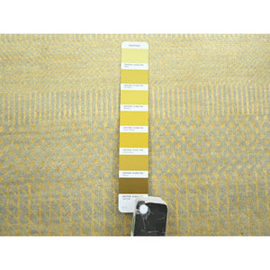 7'10"x7'10" Golden Yellow, Modern Grass Design, Hand Knotted, Wool and Silk, Lush and Plush, Tone on Tone, Denser Weave, Round, Oriental Rug FWR499272